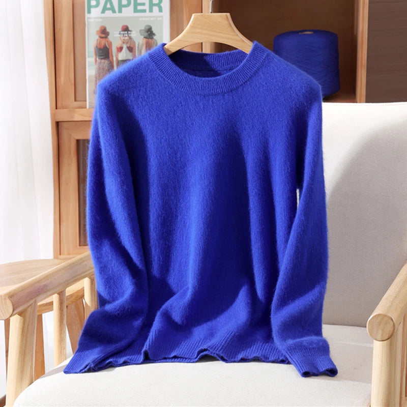 Pull à col rond pour femme, 100% fourrure de vison, coupe ample, tricoté, haut de gamme, manches longues, nouvelle collection automne et hiver 2025