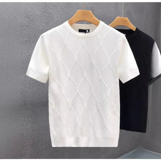 ChimArgyle-Pull Blanc à Manches Courtes pour Homme, Haut à la Mode, Décontracté, Style Coréen, Base Amincissante, Été