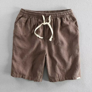 2025 Summer Men Casual Cotton Linen Shorts Knee Length Beach Elastic Waist Shorts Solid Color Comfortable Pants New