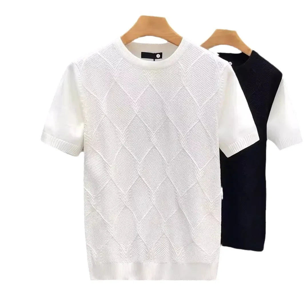 ChimArgyle-Pull Blanc à Manches Courtes pour Homme, Haut à la Mode, Décontracté, Style Coréen, Base Amincissante, Été