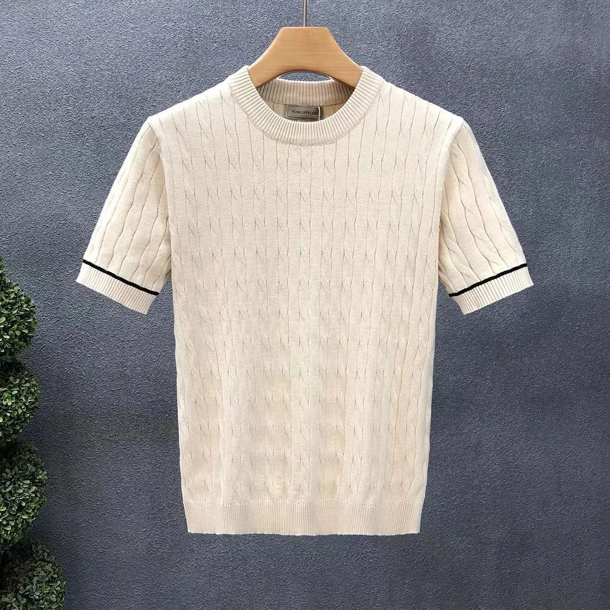 Suéter masculino de manga curta, gola redonda, respirável, verão, camisa de malha fina, casual, camiseta interna para homens