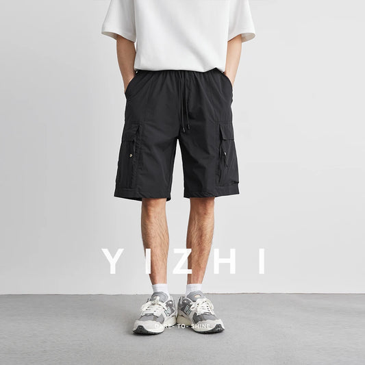 Summer Solid Color Work Pocket Pants 2025 New Fashion Breathable Thin Casual Shorts Large Size Men's Five-point Pants