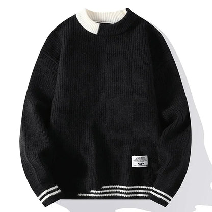 Men's Autumn/Winter Round Neck Sweater Trendy Brand Soft Supple Two-Piece Illusion Base Layer Top Fleece-Lined And Thickened War