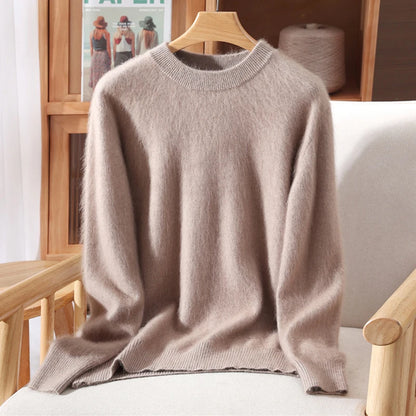 Pull à col rond pour femme, 100% fourrure de vison, coupe ample, tricoté, haut de gamme, manches longues, nouvelle collection automne et hiver 2025