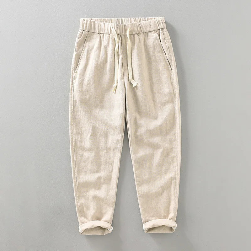 Ankle Length Linen Pants Casual Harem Pants Men Clothing Pleated Vintage Breathable White Brown Khaki Trousers For Man Summer