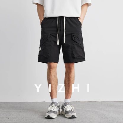 Men Summer Retro Cargo Shorts 2025 Summer Black Loose Men's Casual Shorts Side Pocket Wide Leg Short Pants for Male