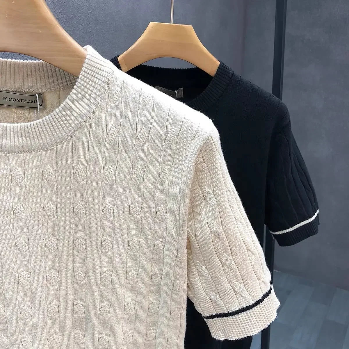 Suéter masculino de manga curta, gola redonda, respirável, verão, camisa de malha fina, casual, camiseta interna para homens
