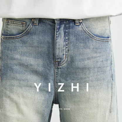 Men's Fashion Retro Distressed Jeans 2025 Summer New Loose Straight Casual Denim Shorts Trendy Men's Mid-Length Pants