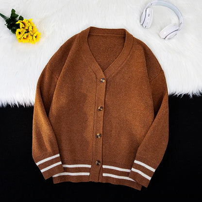 Autumn Winter Hong Kong Style Fashion High Cardigan Temperament V-Neck Trend Casual Versatile Loose Men's Long Sleeve Sweater