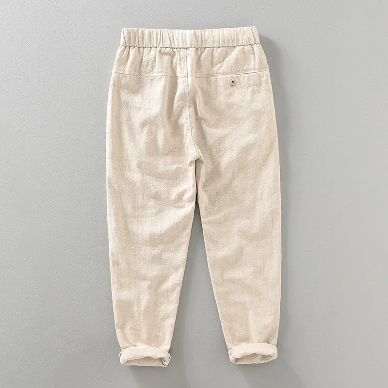 Ankle Length Linen Pants Casual Harem Pants Men Clothing Pleated Vintage Breathable White Brown Khaki Trousers For Man Summer