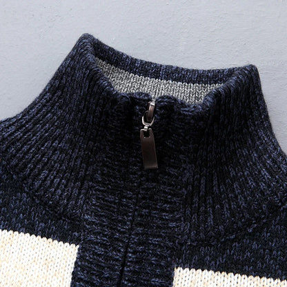 Striped Zipper Turtle Neck Mens Sweaters Knitted Male Sweatercoats Jumper White Winter Turtleneck Pullovers Men Knitwear Casual