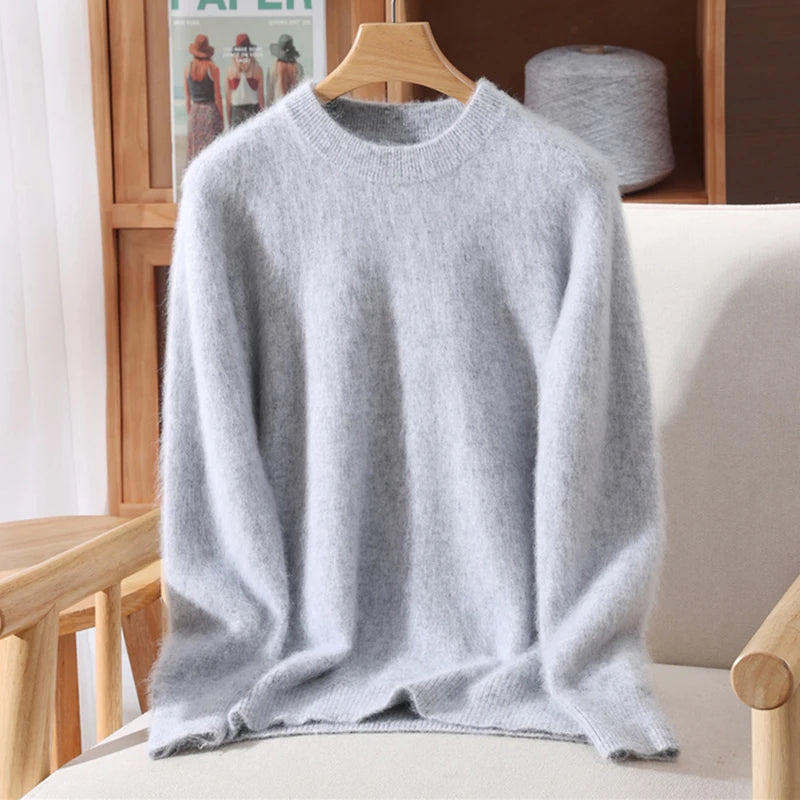 Pull à col rond pour femme, 100% fourrure de vison, coupe ample, tricoté, haut de gamme, manches longues, nouvelle collection automne et hiver 2025