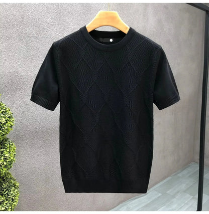 ChimArgyle-Pull Blanc à Manches Courtes pour Homme, Haut à la Mode, Décontracté, Style Coréen, Base Amincissante, Été