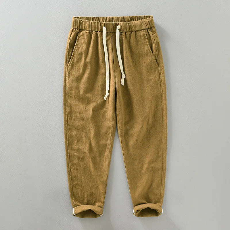 Ankle Length Linen Pants Casual Harem Pants Men Clothing Pleated Vintage Breathable White Brown Khaki Trousers For Man Summer
