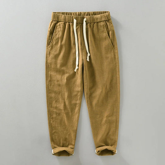 Ankle Length Linen Pants Casual Harem Pants Men Clothing Pleated Vintage Breathable White Brown Khaki Trousers For Man Summer