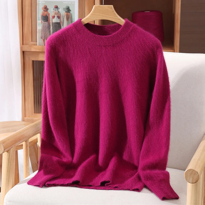 Pull à col rond pour femme, 100% fourrure de vison, coupe ample, tricoté, haut de gamme, manches longues, nouvelle collection automne et hiver 2025