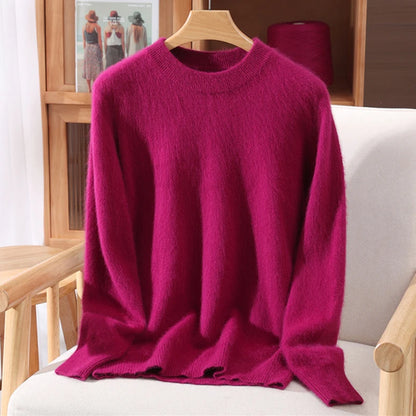 Pull à col rond pour femme, 100% fourrure de vison, coupe ample, tricoté, haut de gamme, manches longues, nouvelle collection automne et hiver 2025