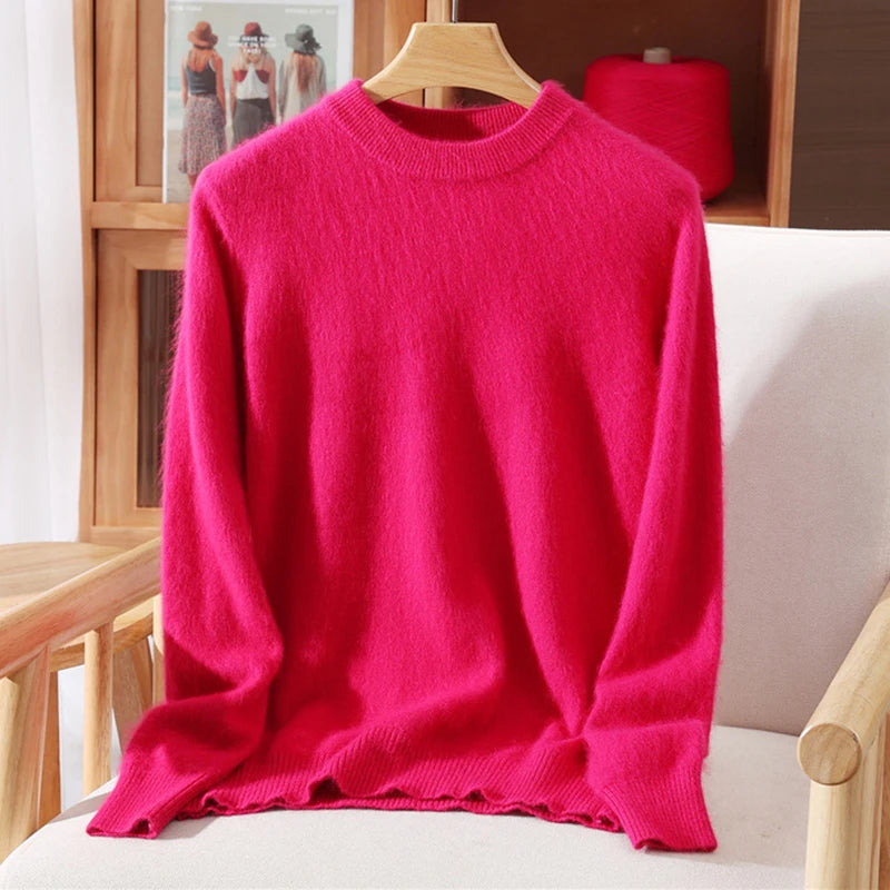 Pull à col rond pour femme, 100% fourrure de vison, coupe ample, tricoté, haut de gamme, manches longues, nouvelle collection automne et hiver 2025