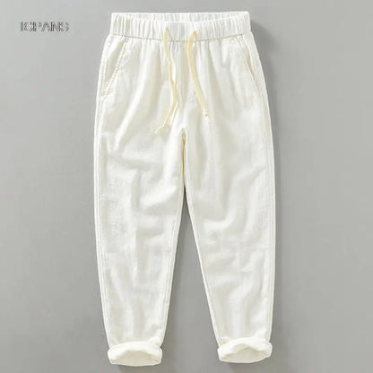 Ankle Length Linen Pants Casual Harem Pants Men Clothing Pleated Vintage Breathable White Brown Khaki Trousers For Man Summer