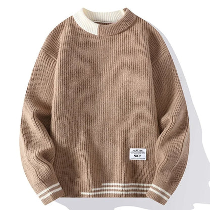 Men's Autumn/Winter Round Neck Sweater Trendy Brand Soft Supple Two-Piece Illusion Base Layer Top Fleece-Lined And Thickened War