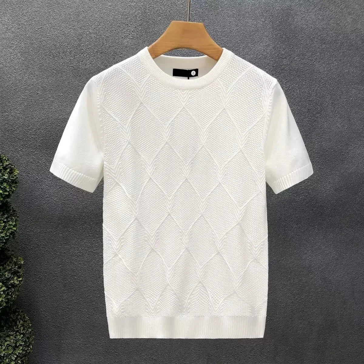 ChimArgyle-Pull Blanc à Manches Courtes pour Homme, Haut à la Mode, Décontracté, Style Coréen, Base Amincissante, Été