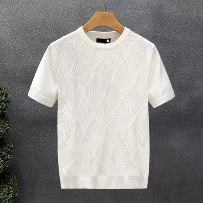 ChimArgyle-Pull Blanc à Manches Courtes pour Homme, Haut à la Mode, Décontracté, Style Coréen, Base Amincissante, Été