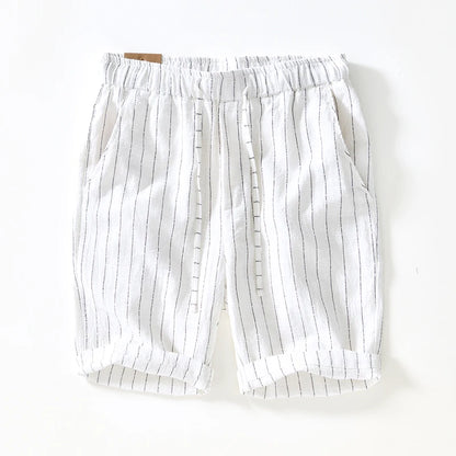 Summer Cotton Linen Shorts Pants Men Casual Sold Color Breathable Comfortable Striped Drawstring Man Holiday Beach Thin Shorts
