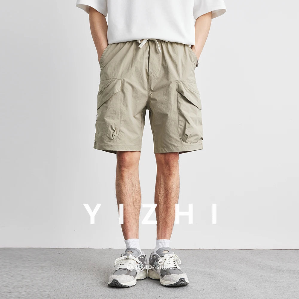 Men Summer Retro Cargo Shorts 2025 Summer Black Loose Men's Casual Shorts Side Pocket Wide Leg Short Pants for Male