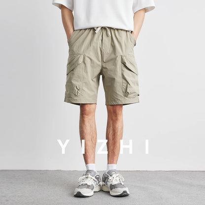Men Summer Retro Cargo Shorts 2025 Summer Black Loose Men's Casual Shorts Side Pocket Wide Leg Short Pants for Male