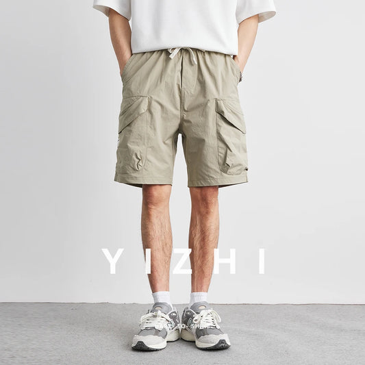Men Summer Retro Cargo Shorts 2025 Summer Black Loose Men's Casual Shorts Side Pocket Wide Leg Short Pants for Male