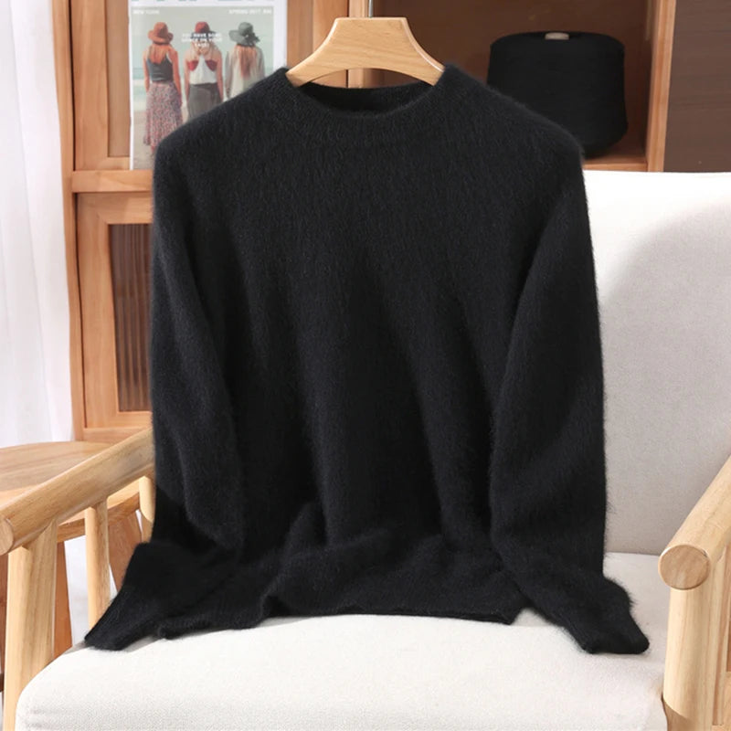 Pull à col rond pour femme, 100% fourrure de vison, coupe ample, tricoté, haut de gamme, manches longues, nouvelle collection automne et hiver 2025