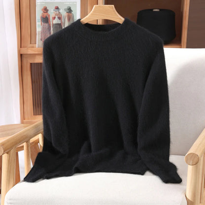 Pull à col rond pour femme, 100% fourrure de vison, coupe ample, tricoté, haut de gamme, manches longues, nouvelle collection automne et hiver 2025