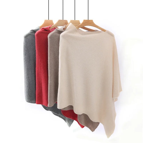 Autumn and Winter Unisex 100% Cashmere Loose Cape Solid Color Pullover Shawl Irregular Outer Outfit