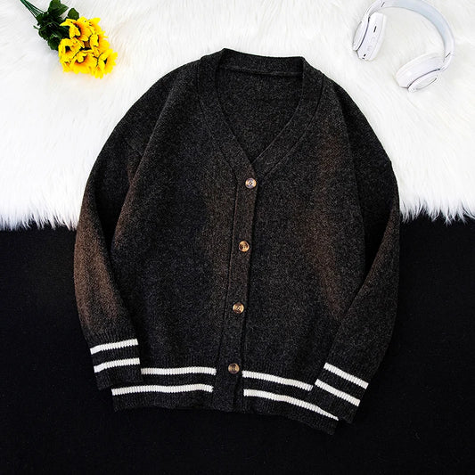 Autumn Winter Hong Kong Style Fashion High Cardigan Temperament V-Neck Trend Casual Versatile Loose Men's Long Sleeve Sweater