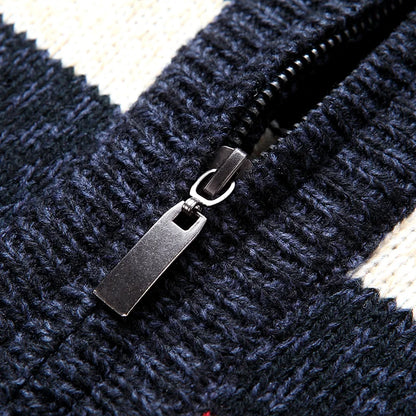 Striped Zipper Turtle Neck Mens Sweaters Knitted Male Sweatercoats Jumper White Winter Turtleneck Pullovers Men Knitwear Casual