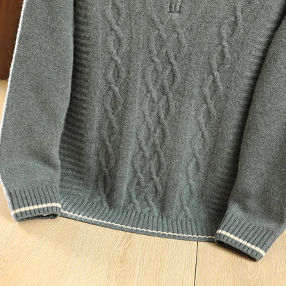 Men's 100% Merino Wool Thickening Sweater Mock Collar Half Zip Pullover Autumn Winter Cashmere Twisted Knitwear Long Sleeved Top