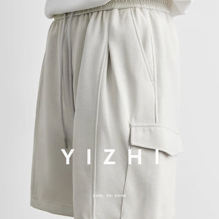 2025 Summer New Casual Shorts Drawstring Pocket Beach Loose Sports Shorts Solid Color Large Size Men's Mid-Length Pants Clothing