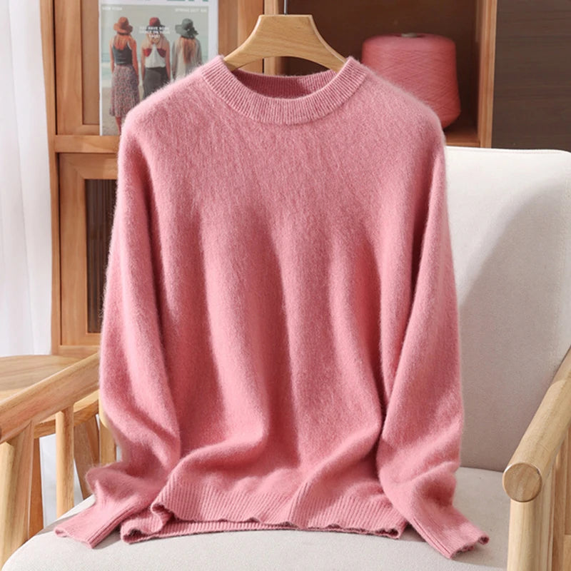 Pull à col rond pour femme, 100% fourrure de vison, coupe ample, tricoté, haut de gamme, manches longues, nouvelle collection automne et hiver 2025