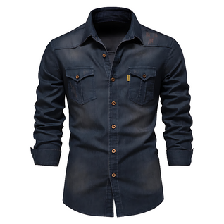AdaptiveFit Cotton Denim Shirt: Tailored For Men