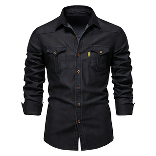 AdaptiveFit Cotton Denim Shirt: Tailored For Men