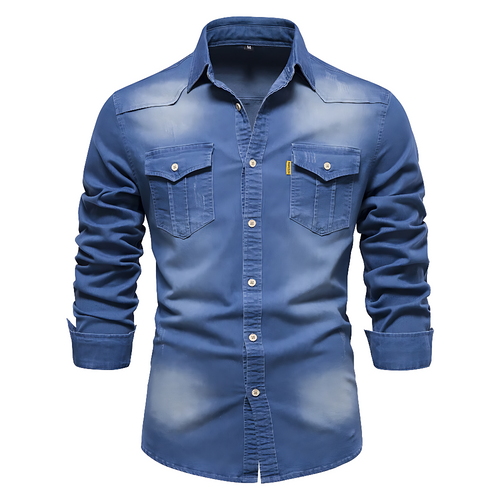 AdaptiveFit Cotton Denim Shirt: Tailored For Men