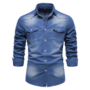 AdaptiveFit Cotton Denim Shirt: Tailored For Men
